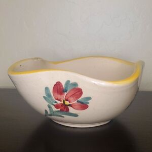 Vintage Finland Signed Floral Hand Painted Square Stoneware Bowl